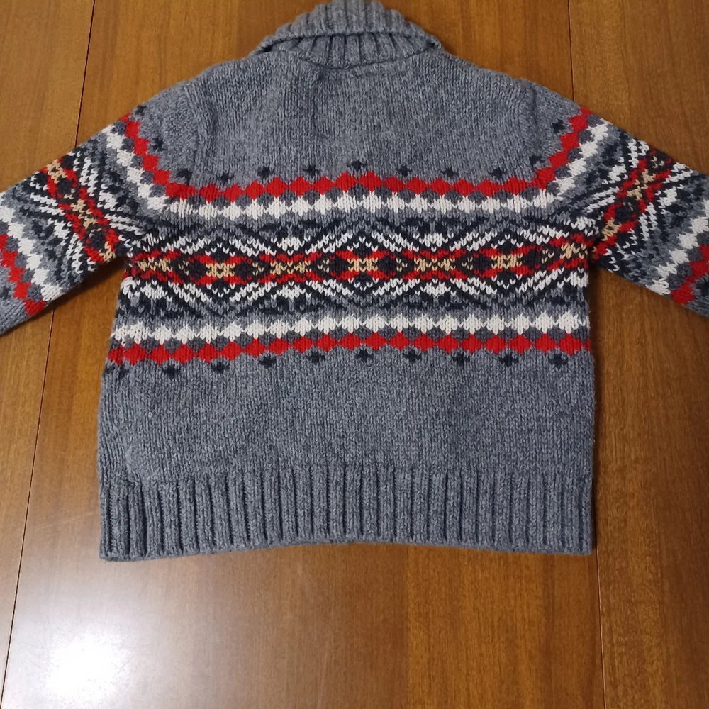 OshKosh B'Gosh Gray Knit Sweater Baby 12M Western Aztec Geometric 100% Cotton